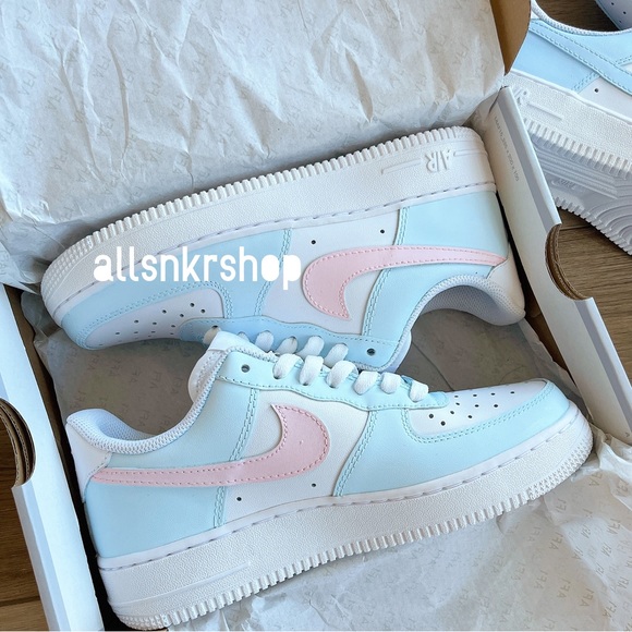 Nike Air Force 1 low custom pale pink / light blue - Picture 2 of 4